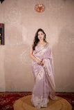 Charu- Lavender Zari Linen Saree