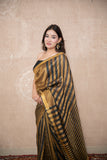 Chitrika- Black Striped Zari Linen Saree