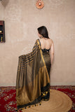 Chitrika- Black Striped Zari Linen Saree