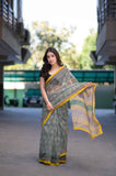 Dewdrop Glow- Green Bagru Kota Doria Saree