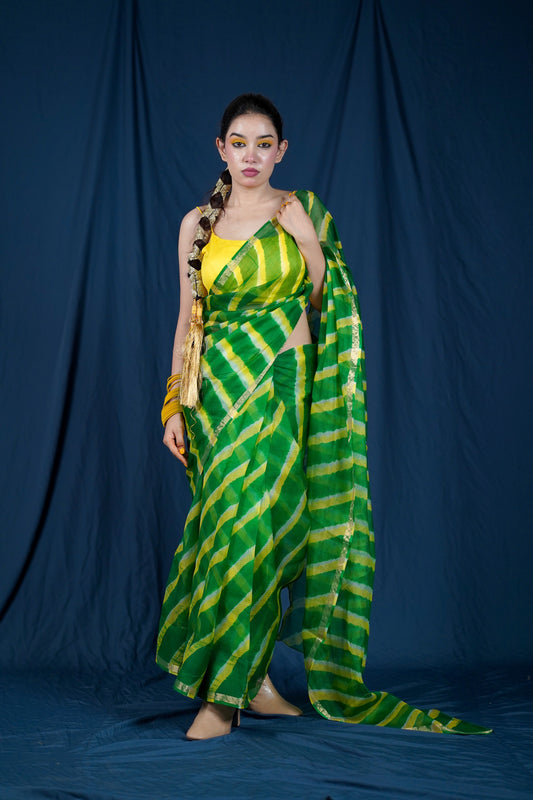 MahaMaaya - Green Leheriya Saree