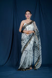 Kalindi - Black & White Kota Silk Saree