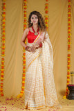 Blushing Gold - White Kota Silk Saree