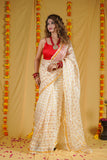Blushing Gold - White Kota Silk Saree