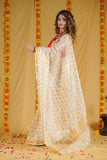 Blushing Gold - White Kota Silk Saree