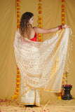 Blushing Gold - White Kota Silk Saree
