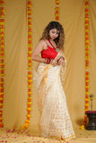 Blushing Gold - White Kota Silk Saree