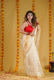 Blushing Gold - White Kota Silk Saree