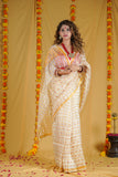Blushing Gold - White Kota Silk Saree