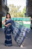Blue Heaven- Indigo Maheshwari Silk Saree