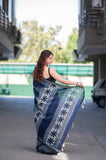 Blue Heaven- Indigo Maheshwari Silk Saree