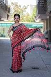Scarlet Shadow- Maheshwari Silk Saree