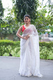 Snowflakes - White Kota Doria Saree