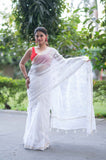 Snowflakes - White Kota Doria Saree