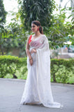 Snowflakes - White Kota Doria Saree