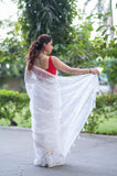 Snowflakes - White Kota Doria Saree