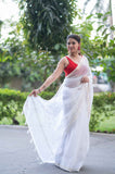 Snowflakes - White Kota Doria Saree