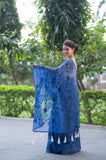 Blue Lagoon Bliss- Emb Kota Doria Saree