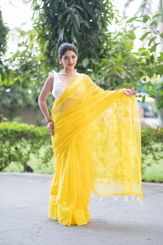 Saffron Sunshine- Yellow Kota Doria Saree