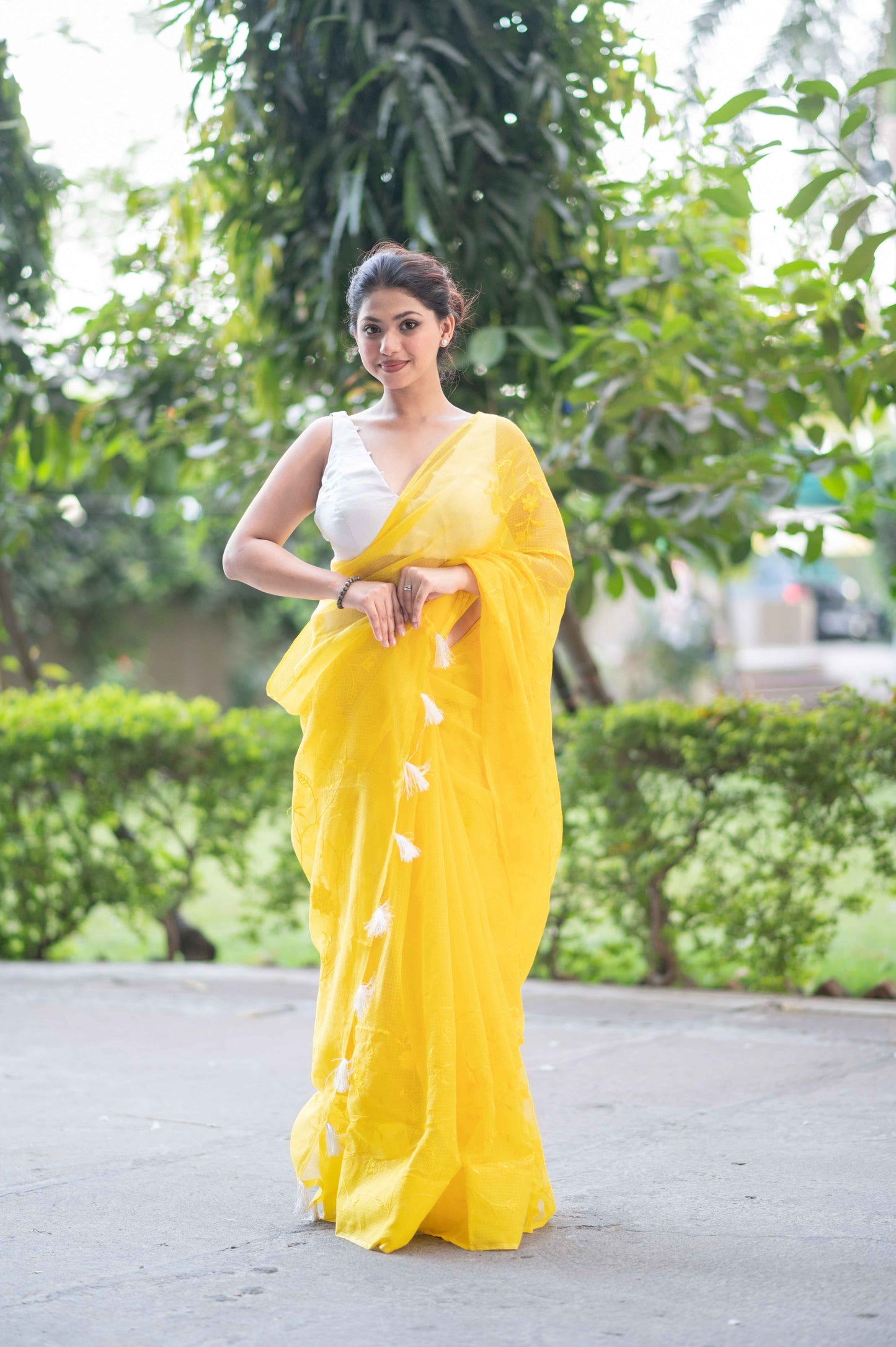 Saffron Sunshine- Yellow Kota Doria Saree