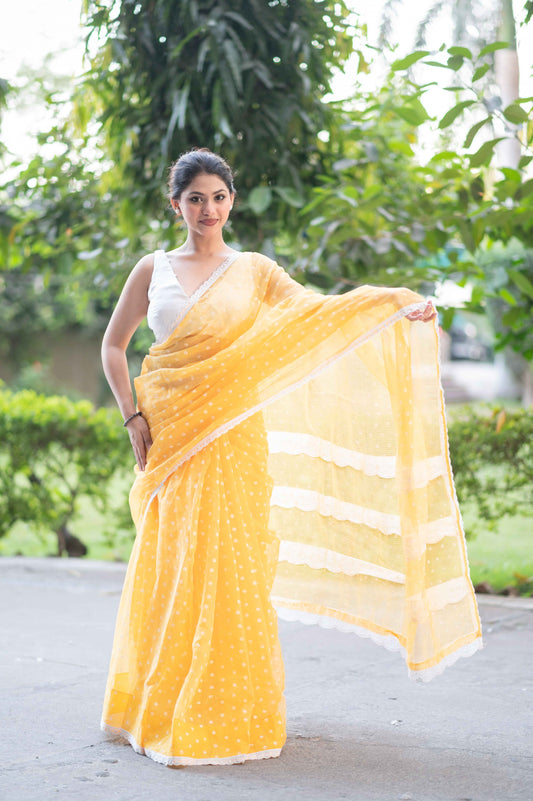 Bindu Re Bindu - Yellow Kota Doria saree