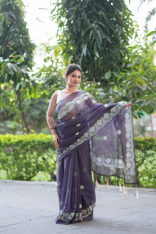 Lavender Lullaby- Kota Doria Saree
