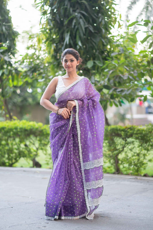 Bindu Re Bindu Purple Kota Doria Saree