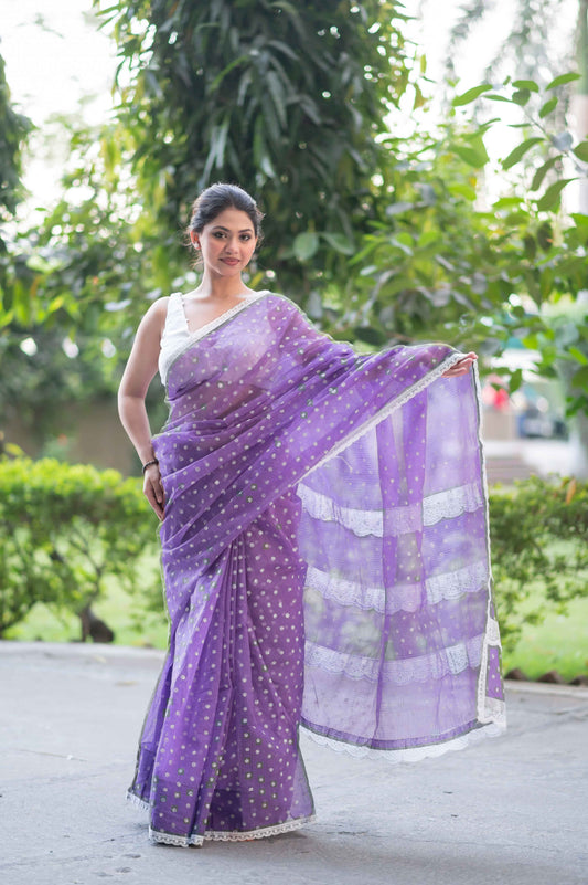 Bindu Re Bindu Purple Kota Doria Saree