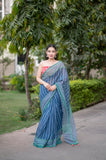 Cerulean Charm - Kota Doria Saree