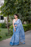Sapphire Sky- Batik Kota Doria Saree