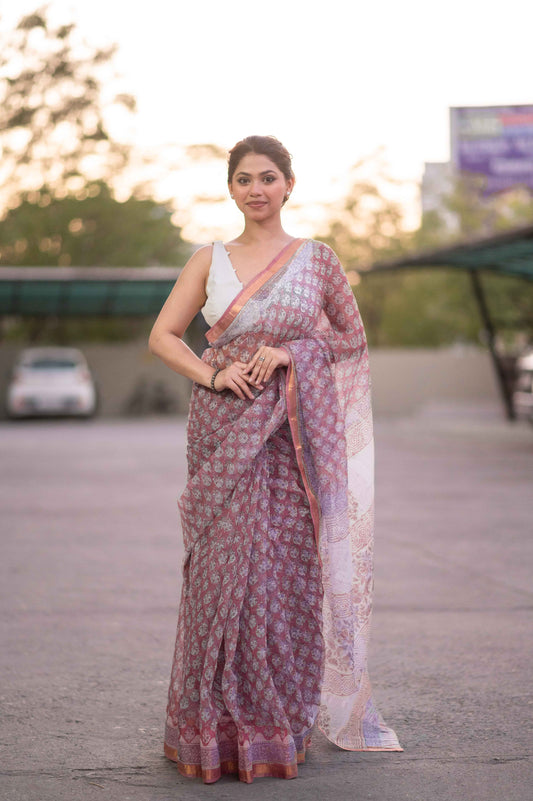 Mauve Orchid- Kota Doria Saree