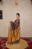 Devangi- Brown Saree with hand embroidery