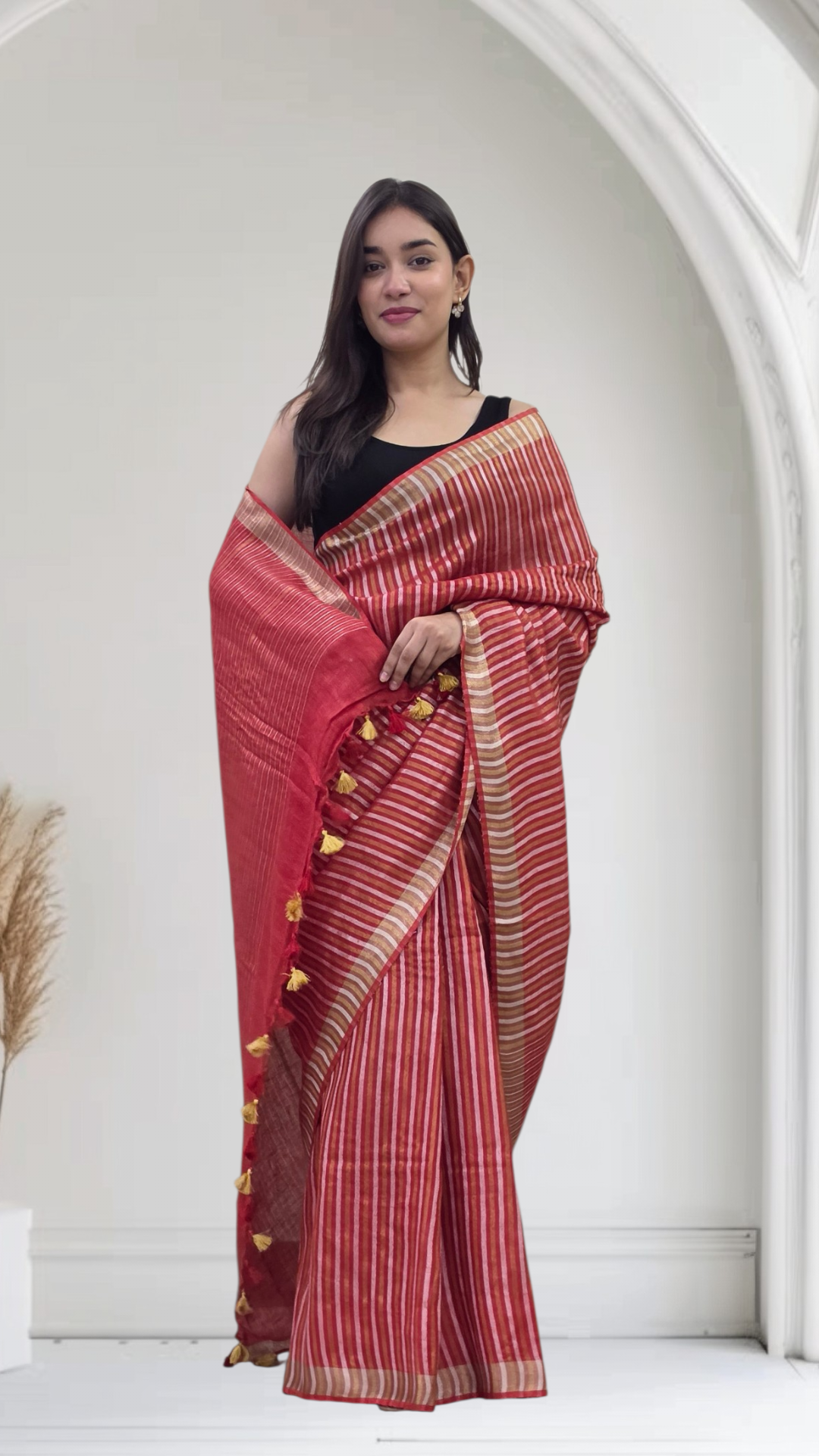 Devyani - Red Striped Linen Saree
