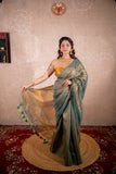 Dhriti- Green Saree with zari stripes