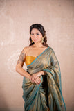 Dhriti- Green Saree with zari stripes