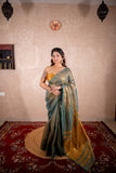 Dhriti- Green Saree with zari stripes