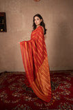 Dhvalima- Red Striped Linen Saree