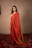 Dhvalima- Red Striped Linen Saree