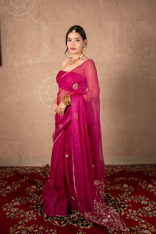 Divyana- Pink Gota Jaal Saree
