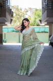 Fern Delight- Green Kota Doria Saree