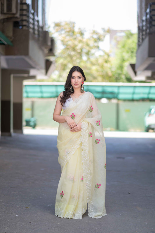 Golden Charm- Yellow Kota Doria Saree