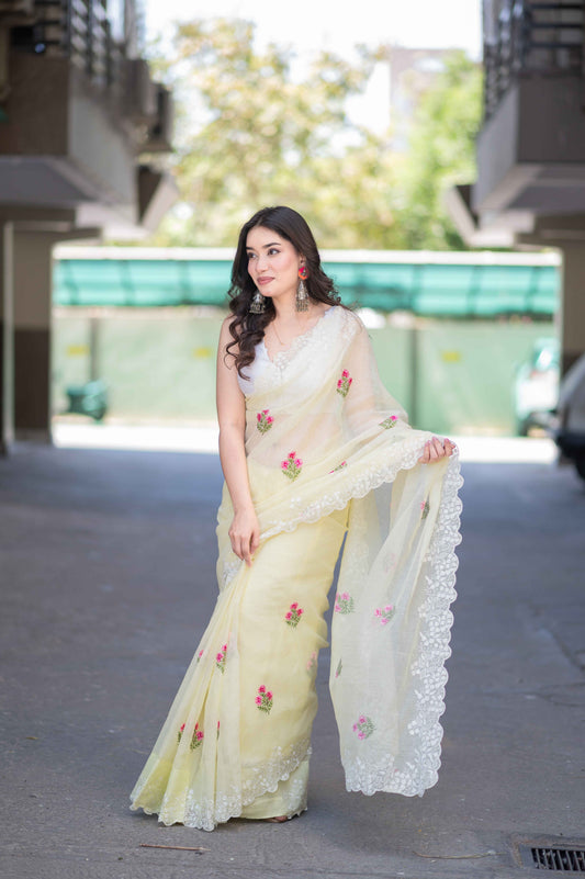 Golden Charm- Yellow Kota Doria Saree