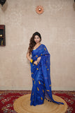 Hansika-Blue Silk Saree with leaf embroidery