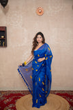 Hansika-Blue Silk Saree with leaf embroidery