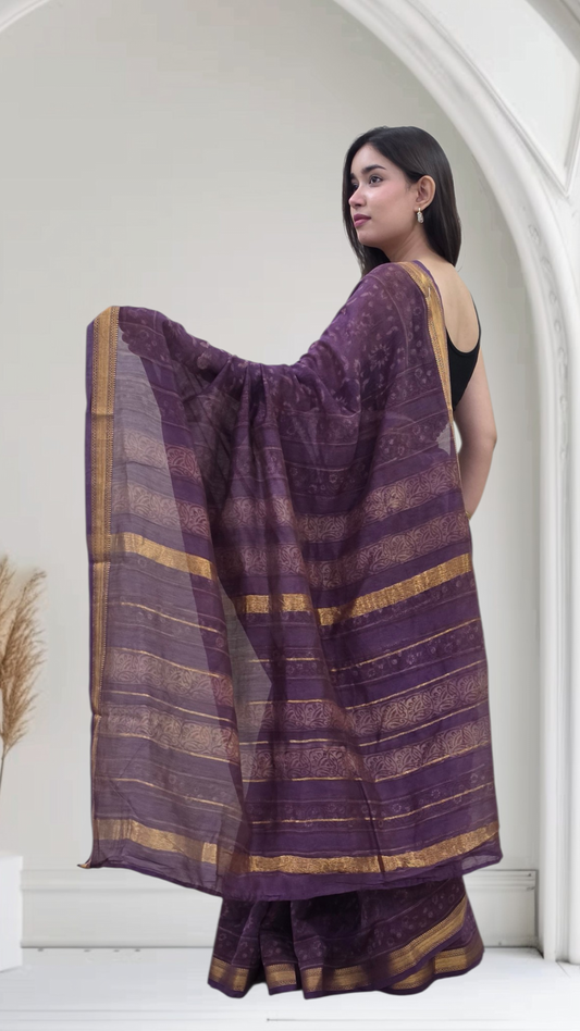 Indu - Purple Maheshwari Silk Saree