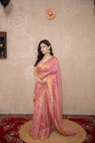 Indulekha- Pink Striped Zari Linen Saree