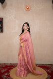 Indulekha- Pink Striped Zari Linen Saree