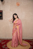 Indulekha- Pink Striped Zari Linen Saree