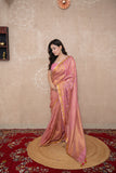 Indulekha- Pink Striped Zari Linen Saree