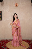Indulekha- Pink Striped Zari Linen Saree